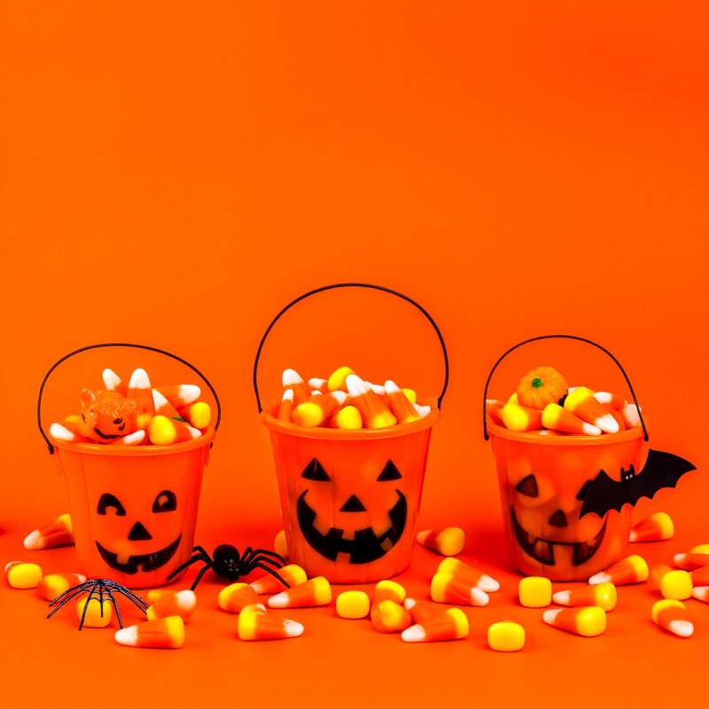 Halloween Themed Objects Arranged On An Orange Background