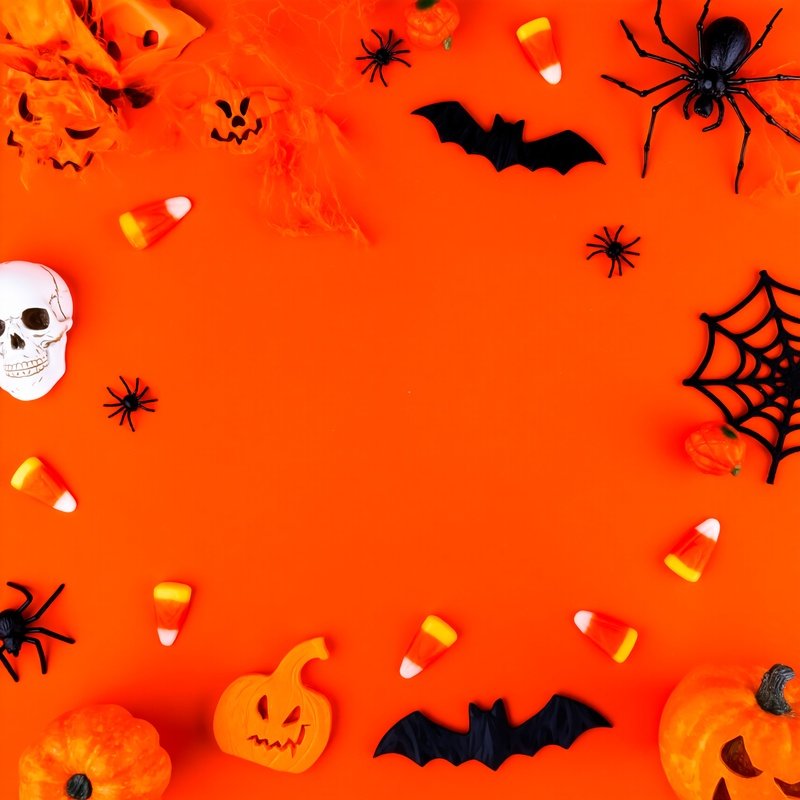 Halloween Themed Objects On An Orange Background Halloween
