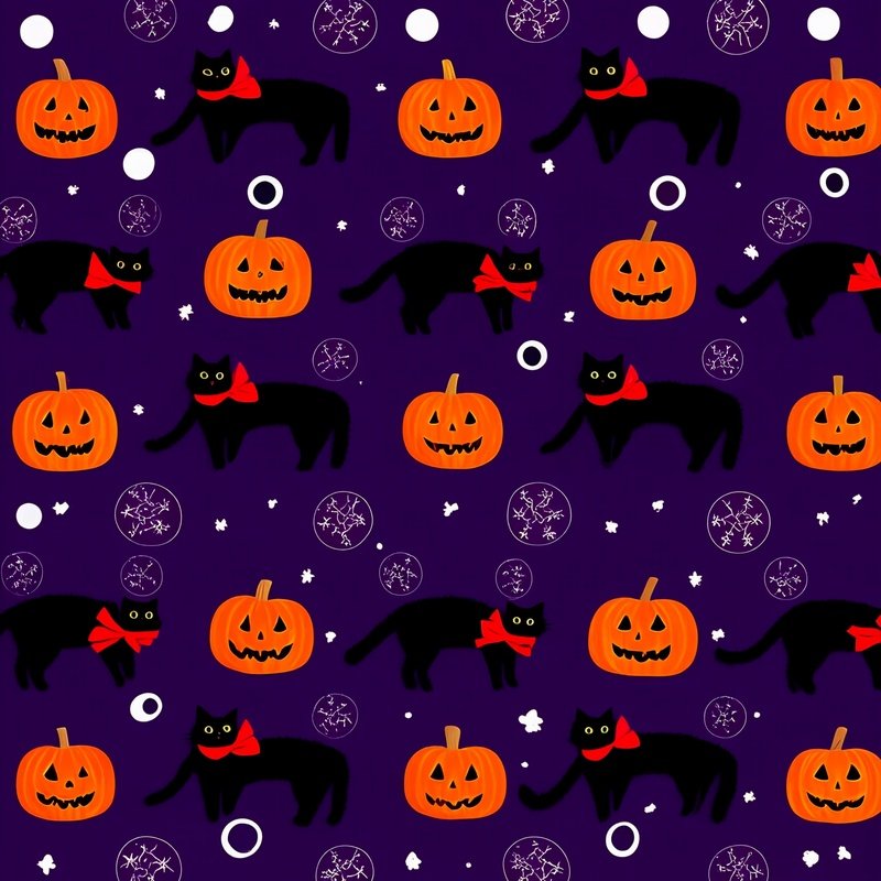 Halloween Themed Pattern Featuring Cats And Pumpkins Halloween