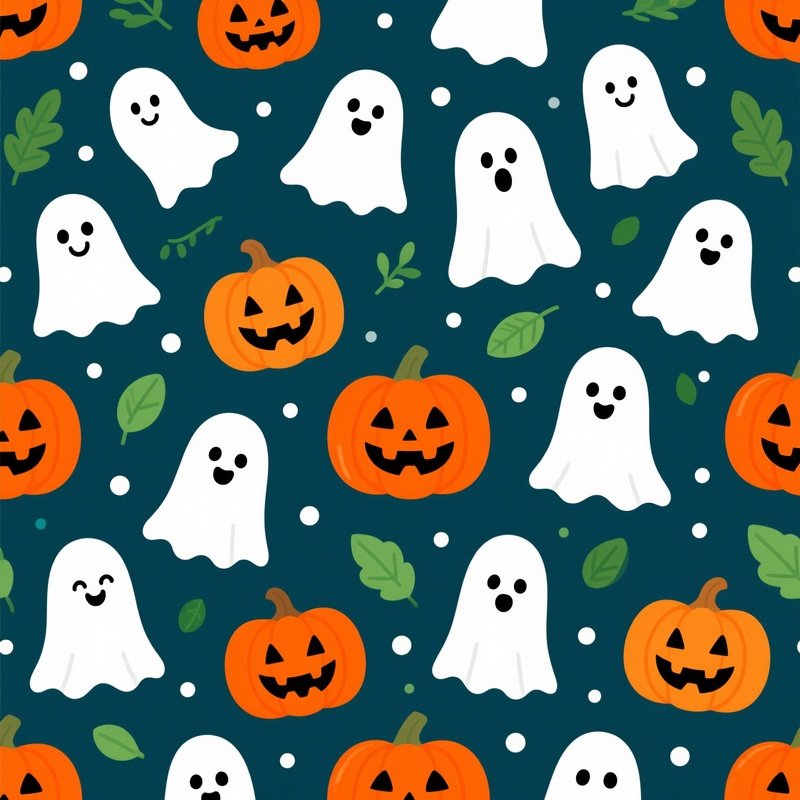 Halloween Themed Pattern Featuring Ghosts And Pumpkins Halloween