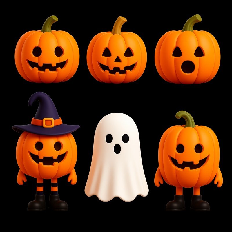 Halloween Themed Pumpkins And A Ghost Halloween Pumpkins