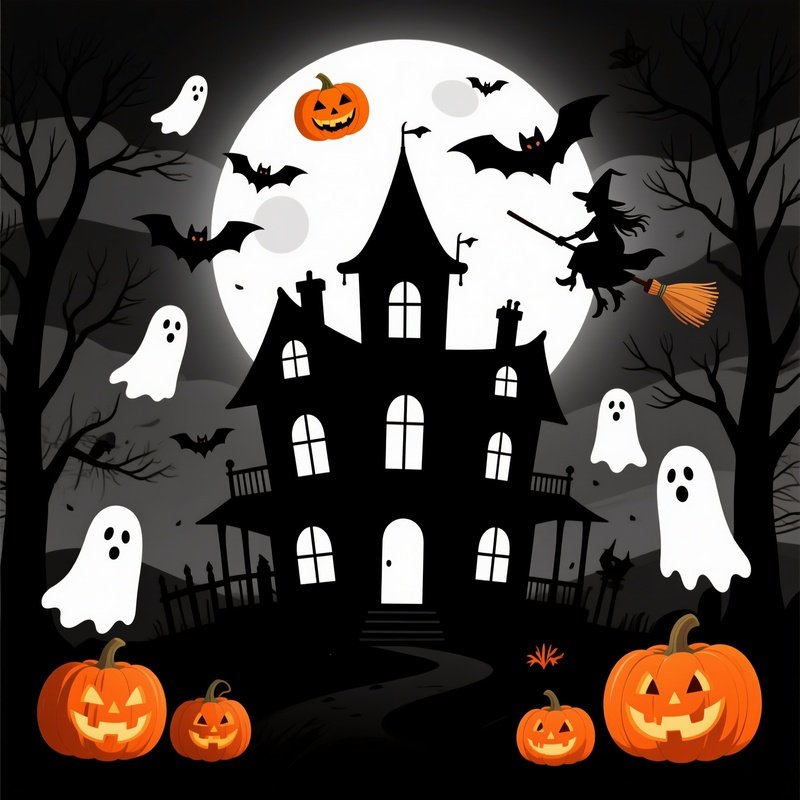 Halloween Themed Scene Featuring A Haunted House Halloween