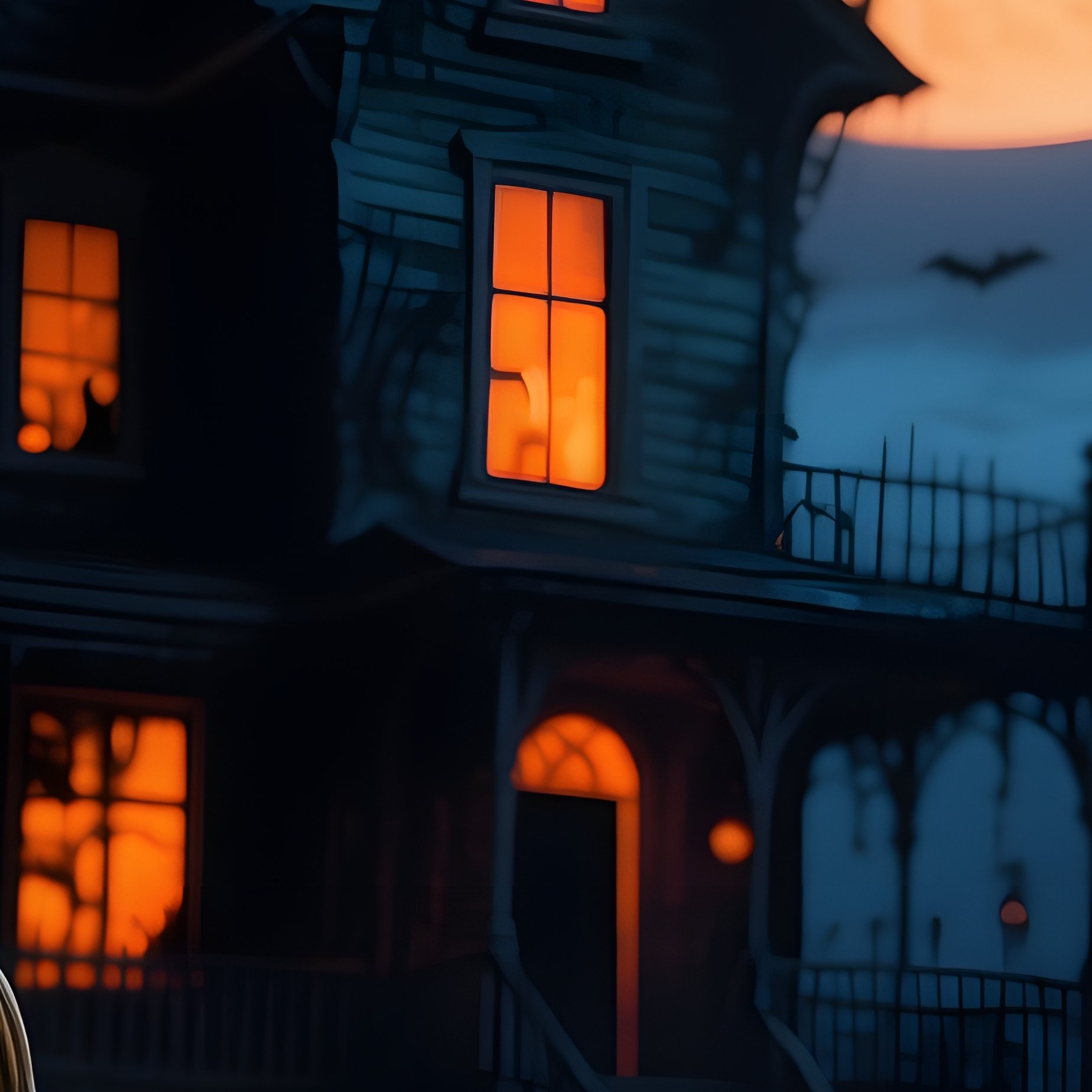 Halloween Themed Scene With Carved Pumpkins And A Haunted House - Full Resolution Quality Preview