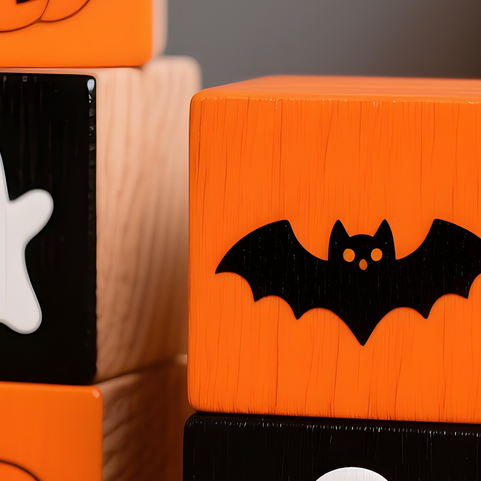 Halloween Themed Wooden Blocks And Pumpkins Halloween Decorations - Full Resolution Quality Preview