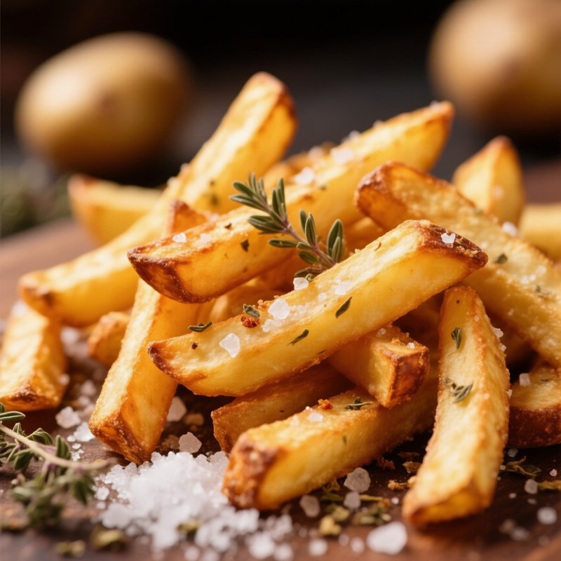 Hand Cut Fries Irregular Golden Fried Potatoes Sprinkled Coarse Salt Dried Oregano