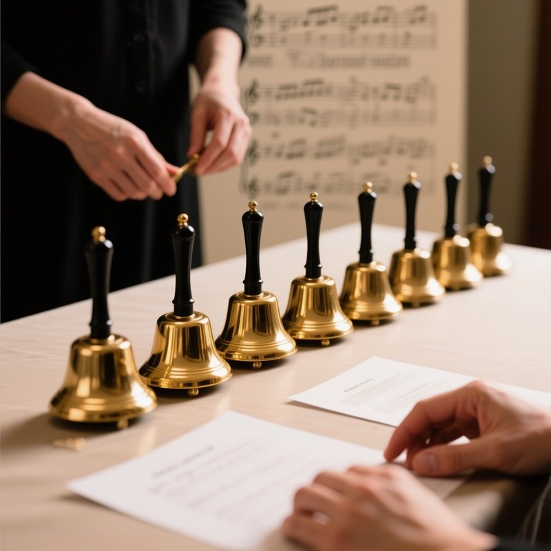 Handbells Arranged On A Table Handbells Music