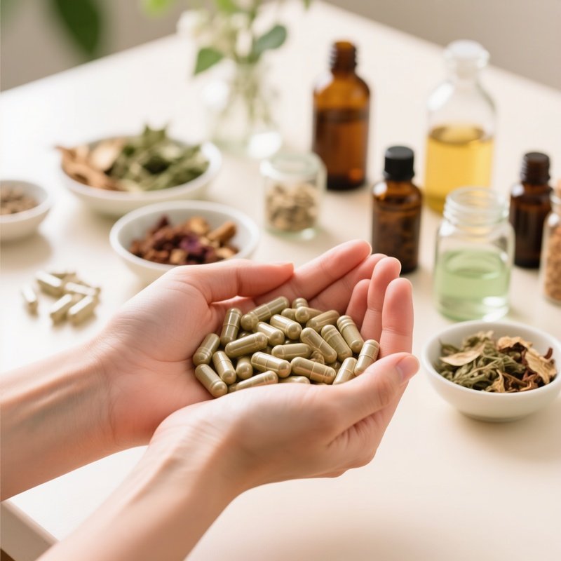 Hands Holding Herbal Capsules Herbal Medicine Natural Remedies