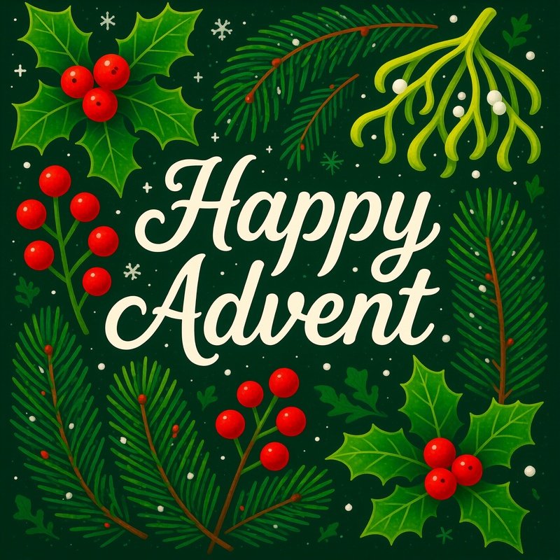 Happy Advent Greeting With Festive Plants Advent Christmas