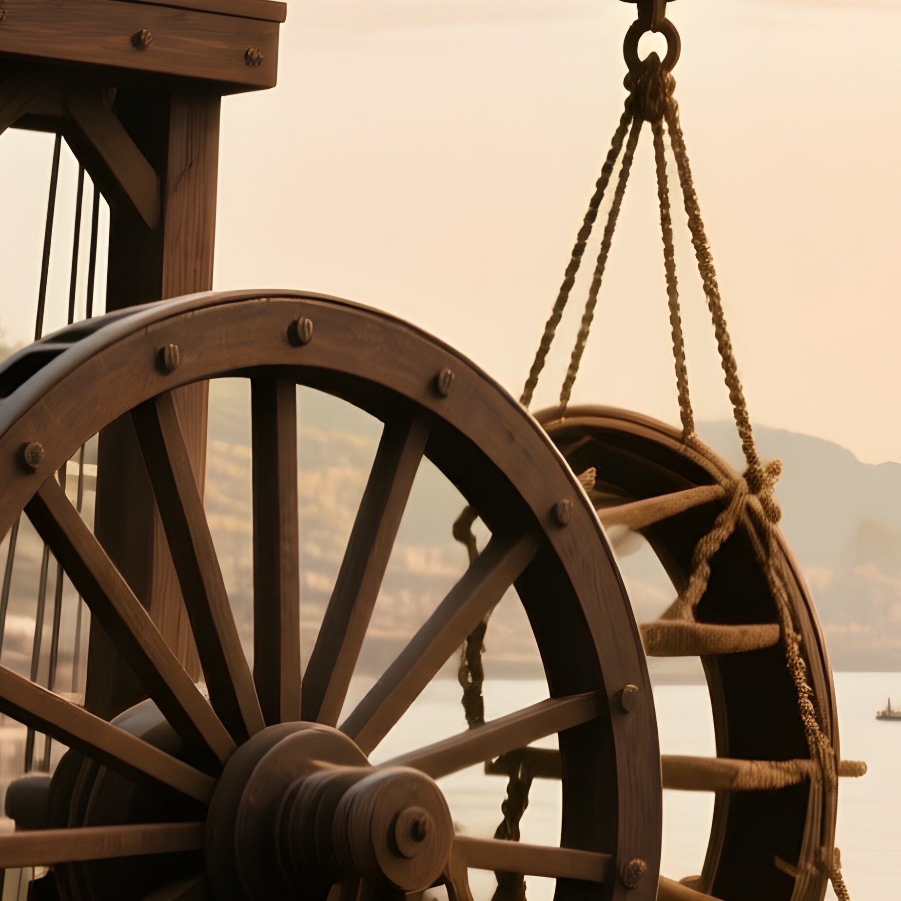 Harbor Cranes Medieval Treadwheel Crane Unloading Wine Barrels From Cog Ship - Full Resolution Quality Preview