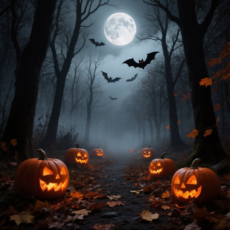 Haunted Forest Scene With Glowing Pumpkins Halloween Pumpkin