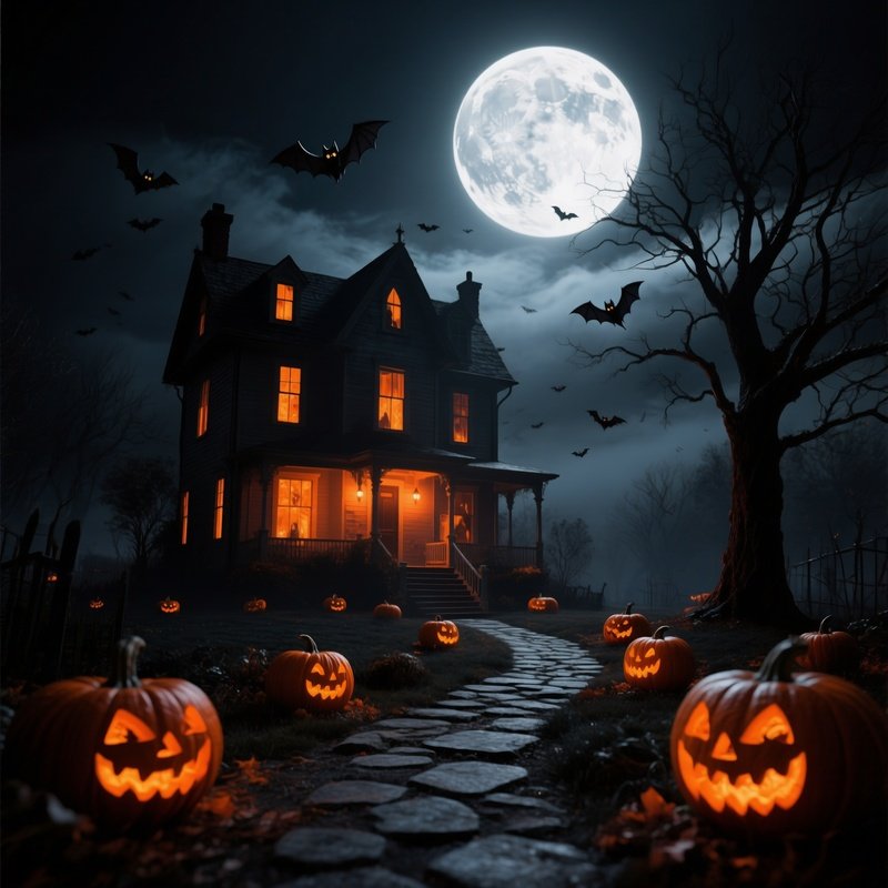 Haunted House On A Halloween Night Halloween Haunted House