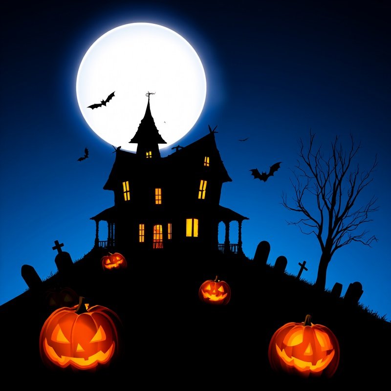 Haunted House On A Hill Under A Full Moon Halloween Haunted House