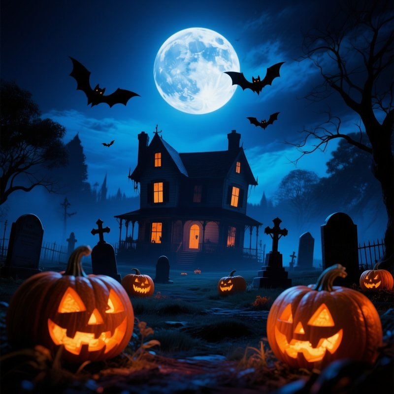 Haunted House Scene At Night Halloween Haunted House