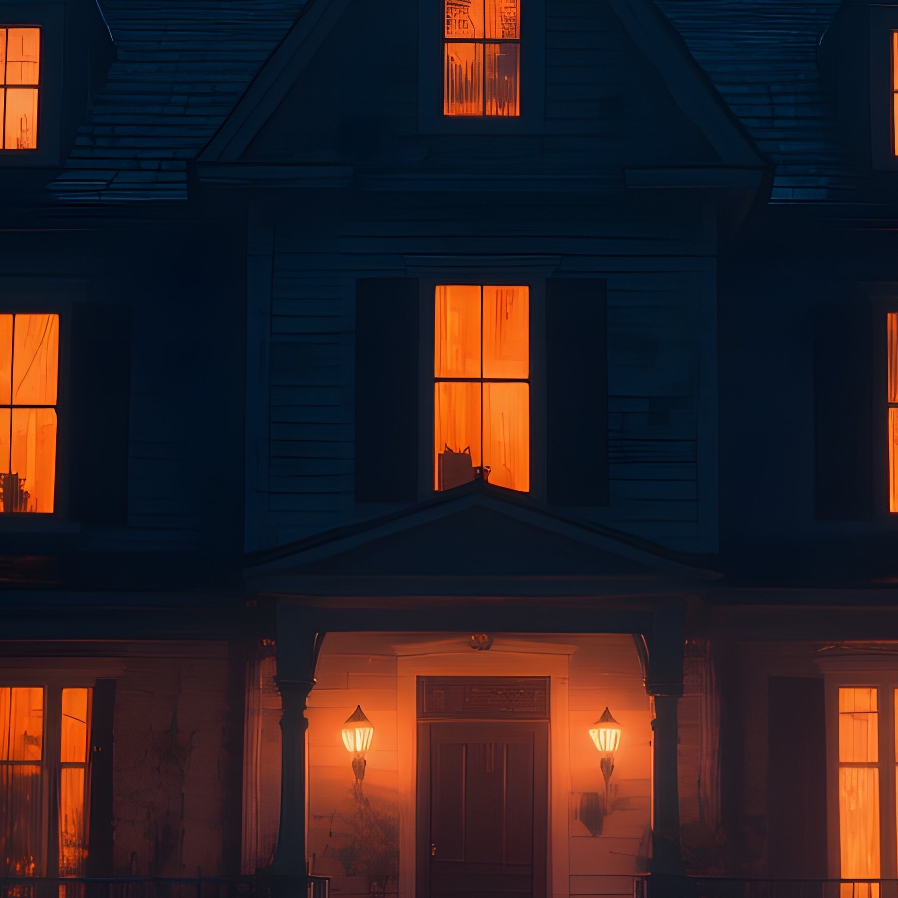 Haunted House Surrounded By Pumpkins Under A Full Moon Halloween - Full Resolution Quality Preview