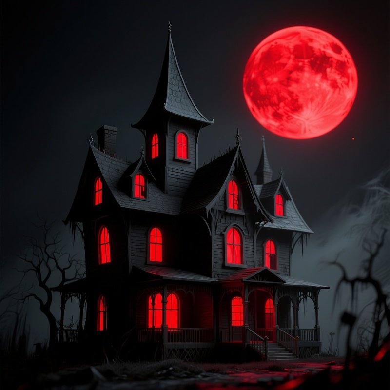 Haunted House Under A Red Moon Haunted House
