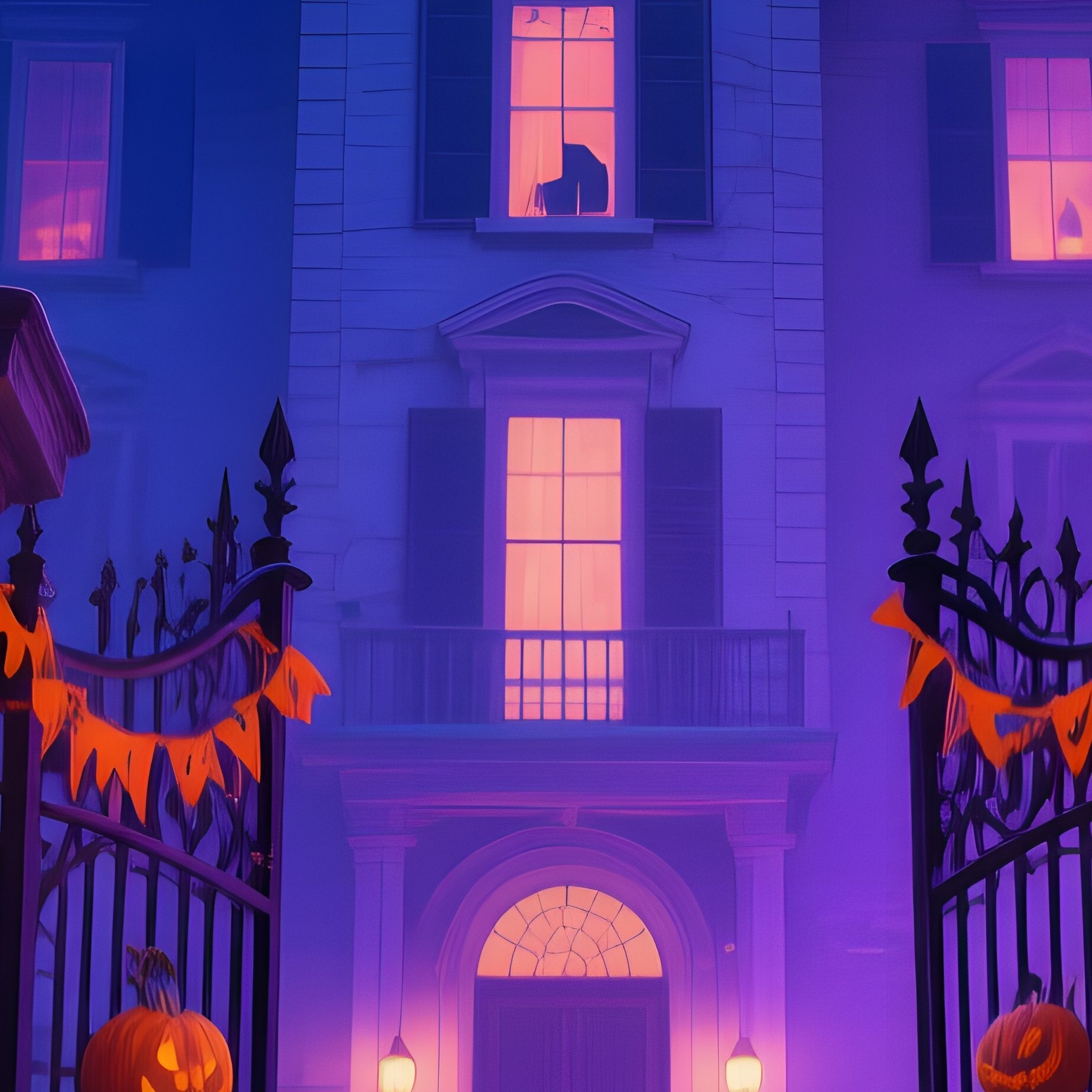 Haunted Mansion Entrance At Night Halloween Mansion - Full Resolution Quality Preview
