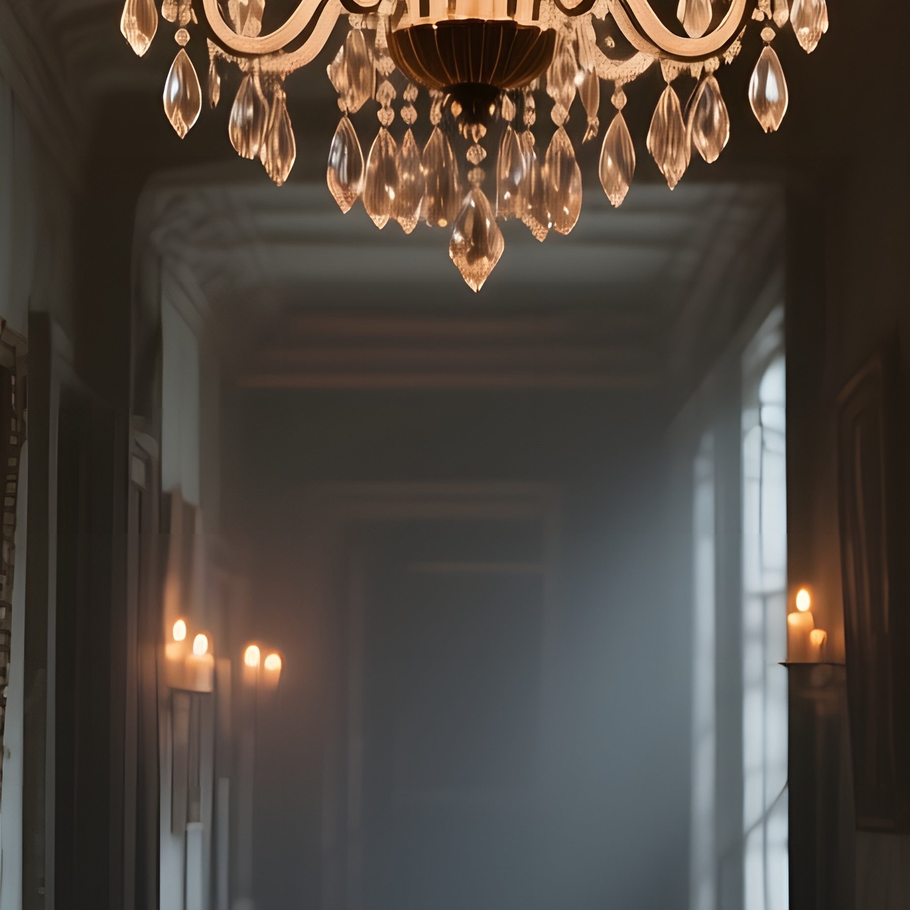 Haunted Victorian Hallway Chandelier Candles Portraits - Full Resolution Quality Preview