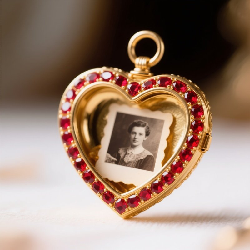 Heart Shaped Gold Locket With Rubies And Photo