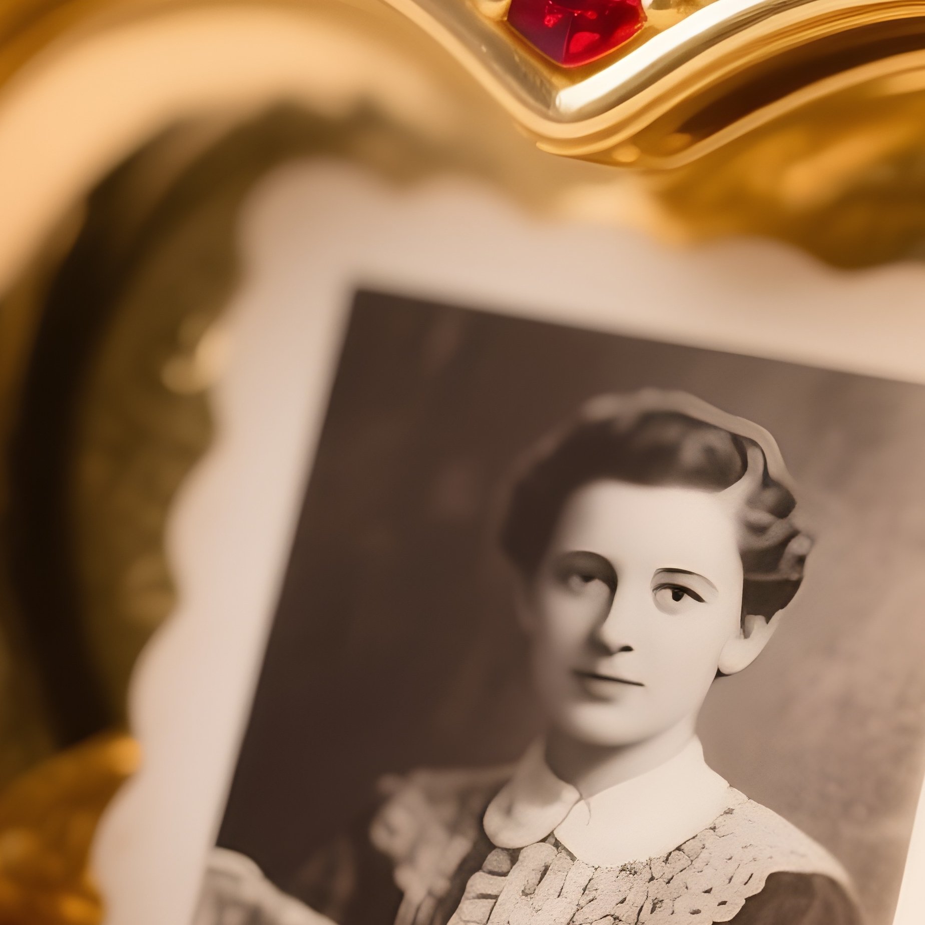 Heart Shaped Gold Locket With Rubies And Photo - Full Resolution Quality Preview
