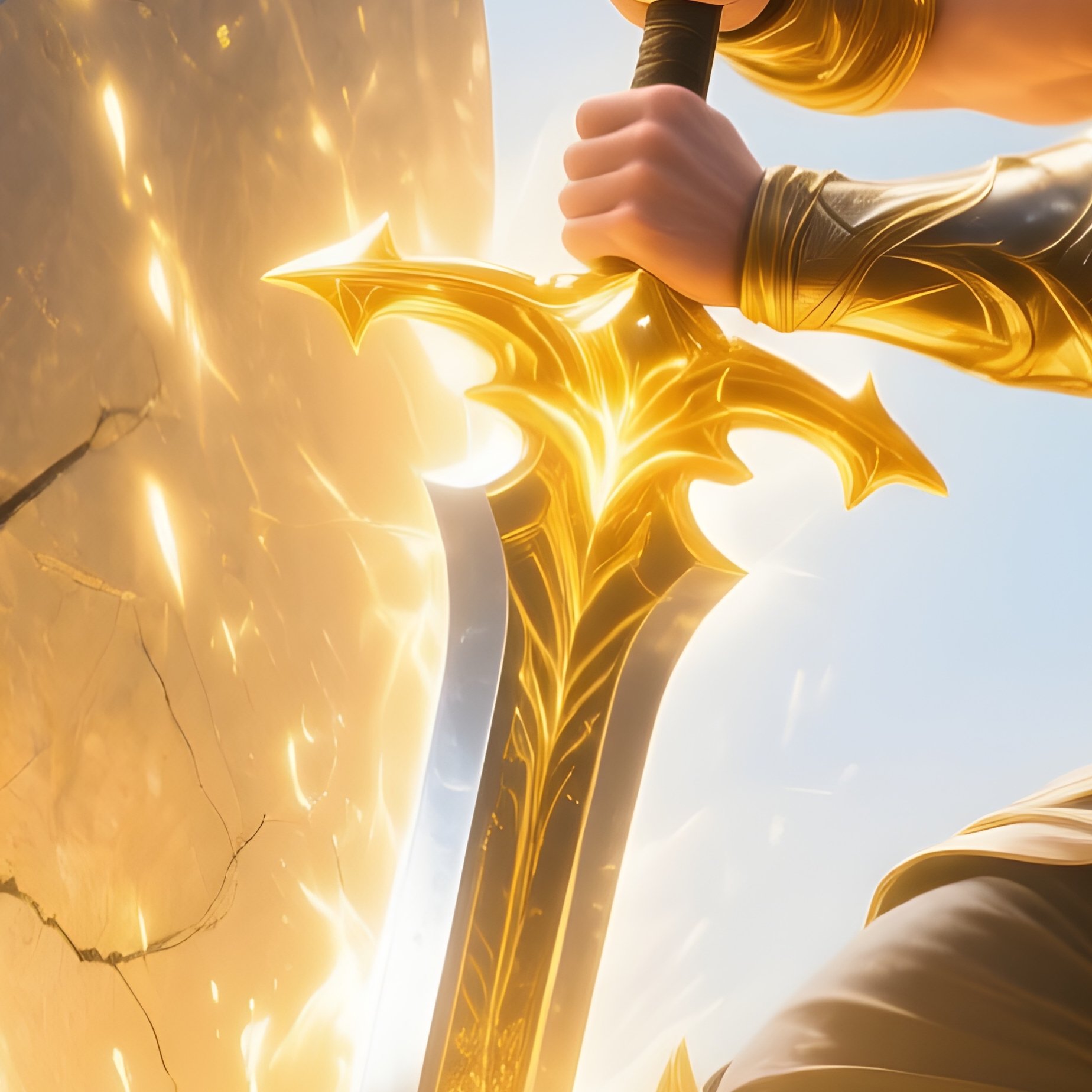 Hero Pulling Golden Sword From Stone Causing Light To Burst Forth - Full Resolution Quality Preview