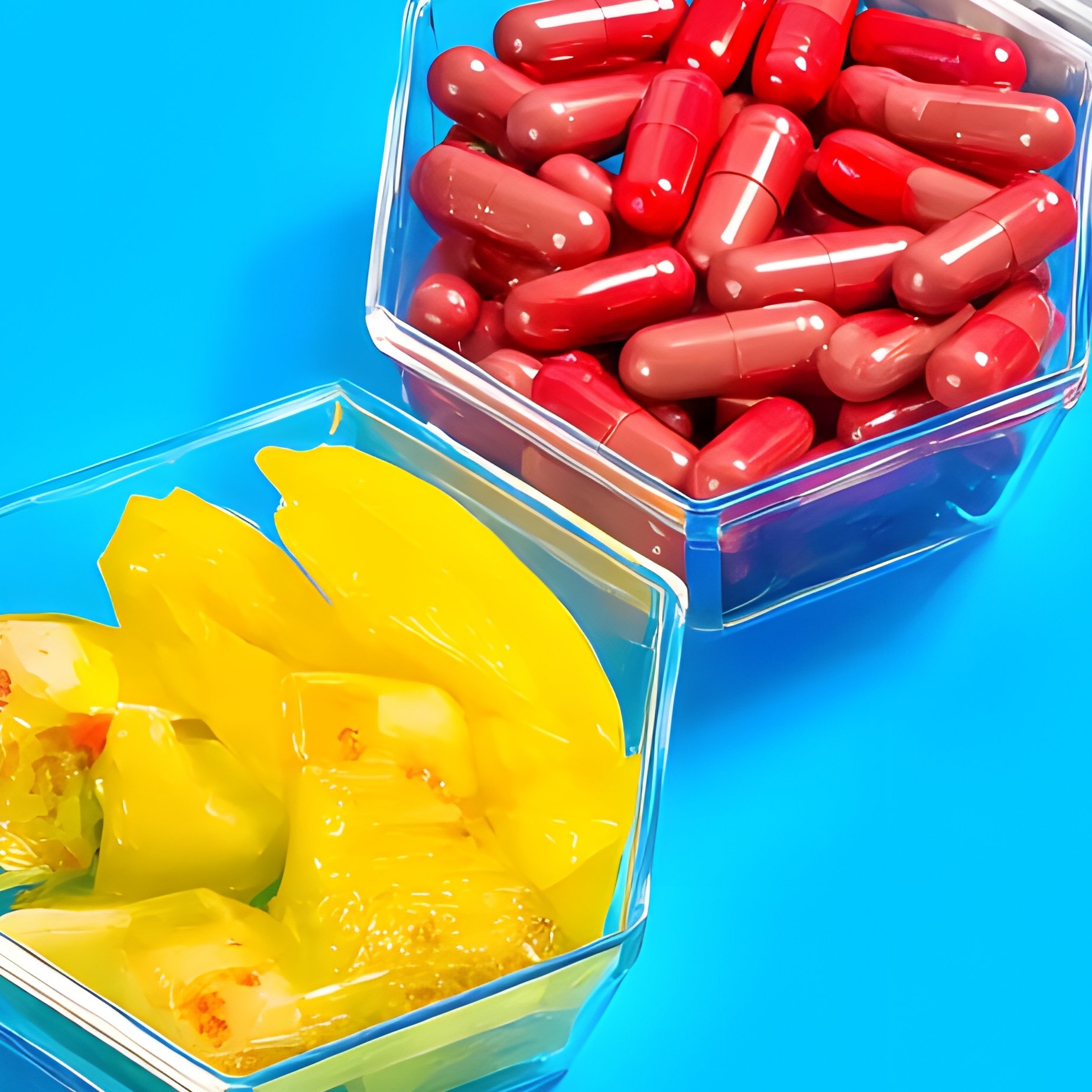 Hexagonal Containers Filled With Fruits And Supplements Health - Full Resolution Quality Preview