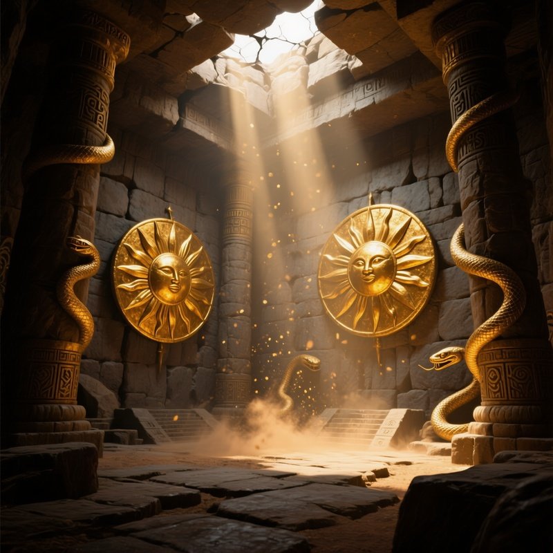 Hidden Aztec Temple With Golden Sun Disks