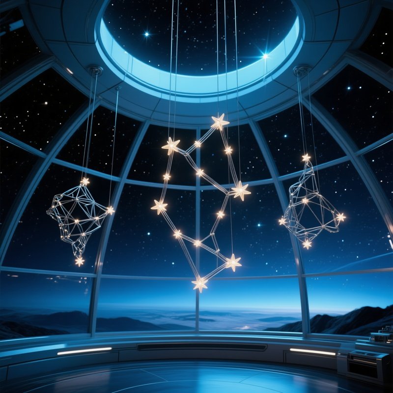 High Altitude Observatory Dome Bathed In Starlight Interior Sculptures Of Constellations