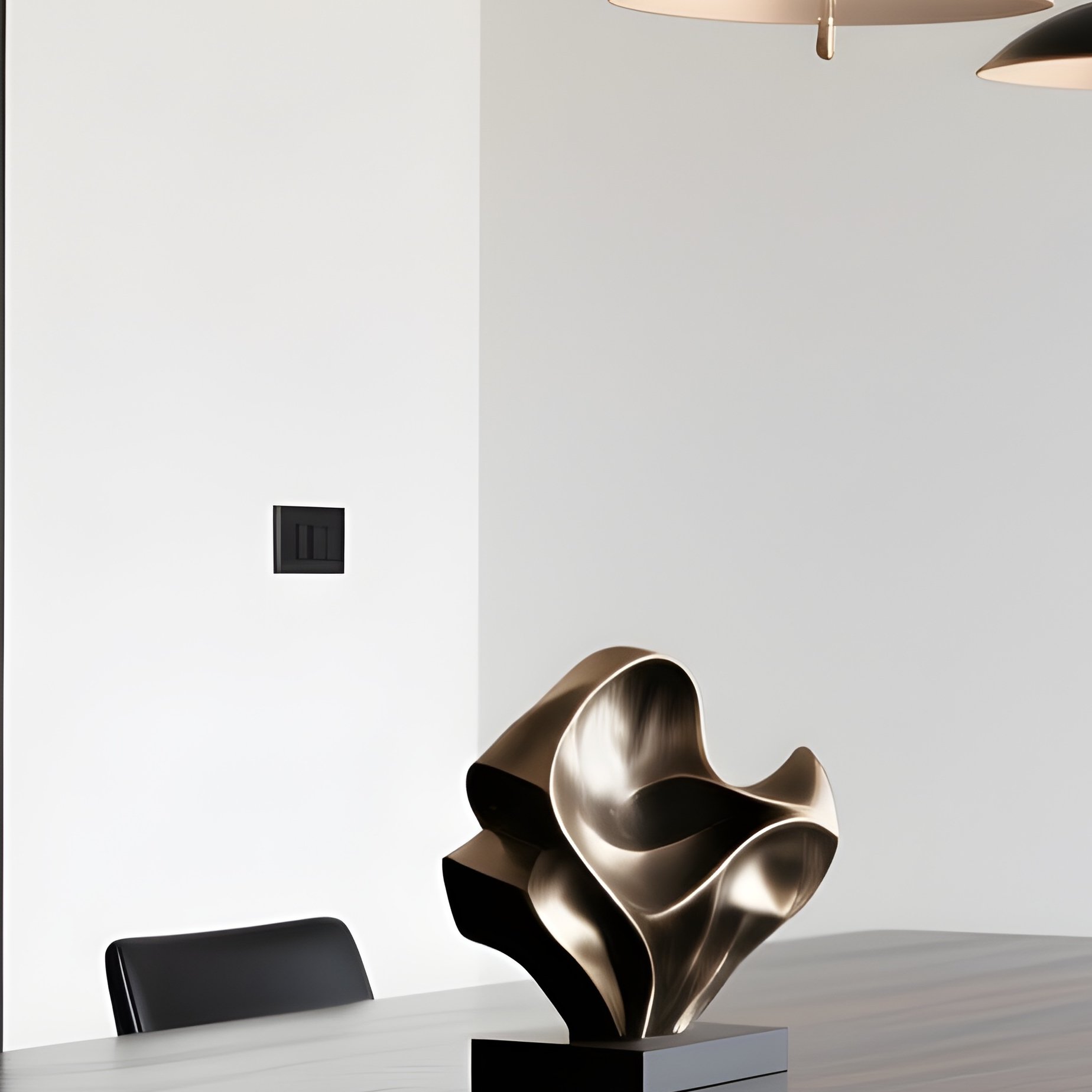 High End Dining Space Dark Wood Table Slim Chairs Subtle Decoration - Full Resolution Quality Preview