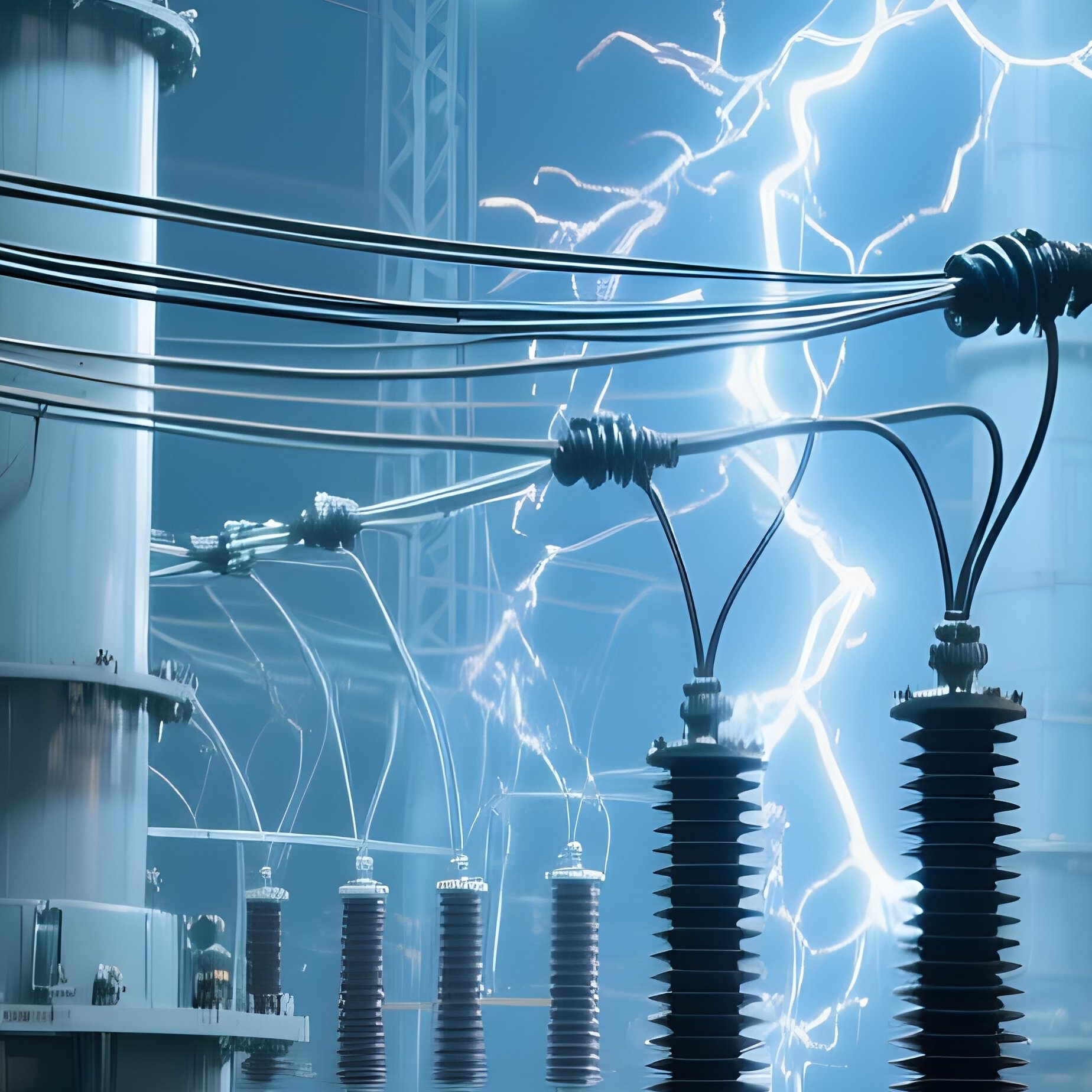 High Voltage Substation Maze Of Insulators Transformers - Full Resolution Quality Preview