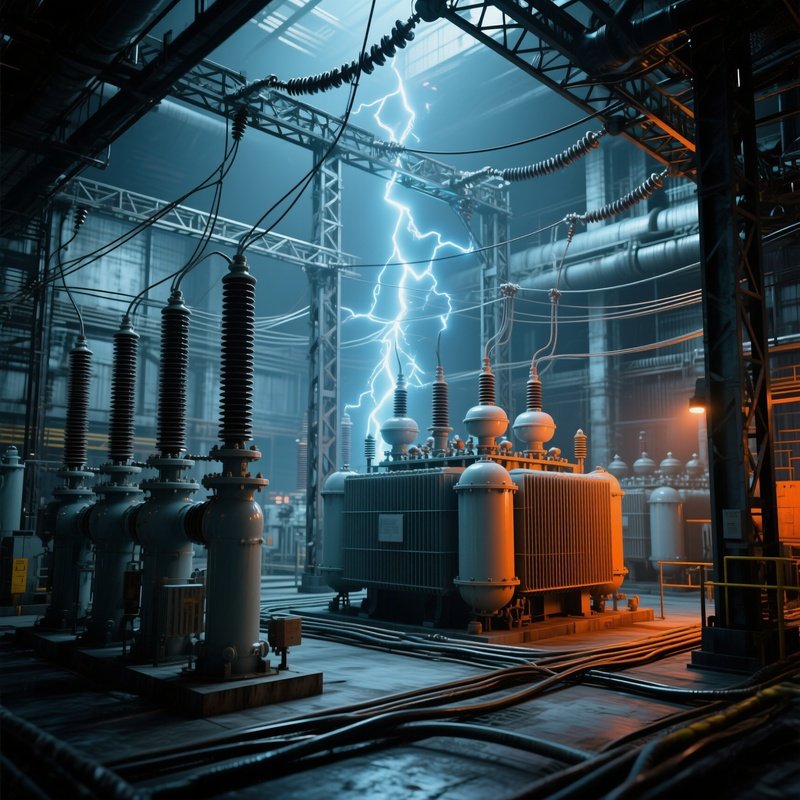 High Voltage Substation Maze Of Insulators Transformers Cables