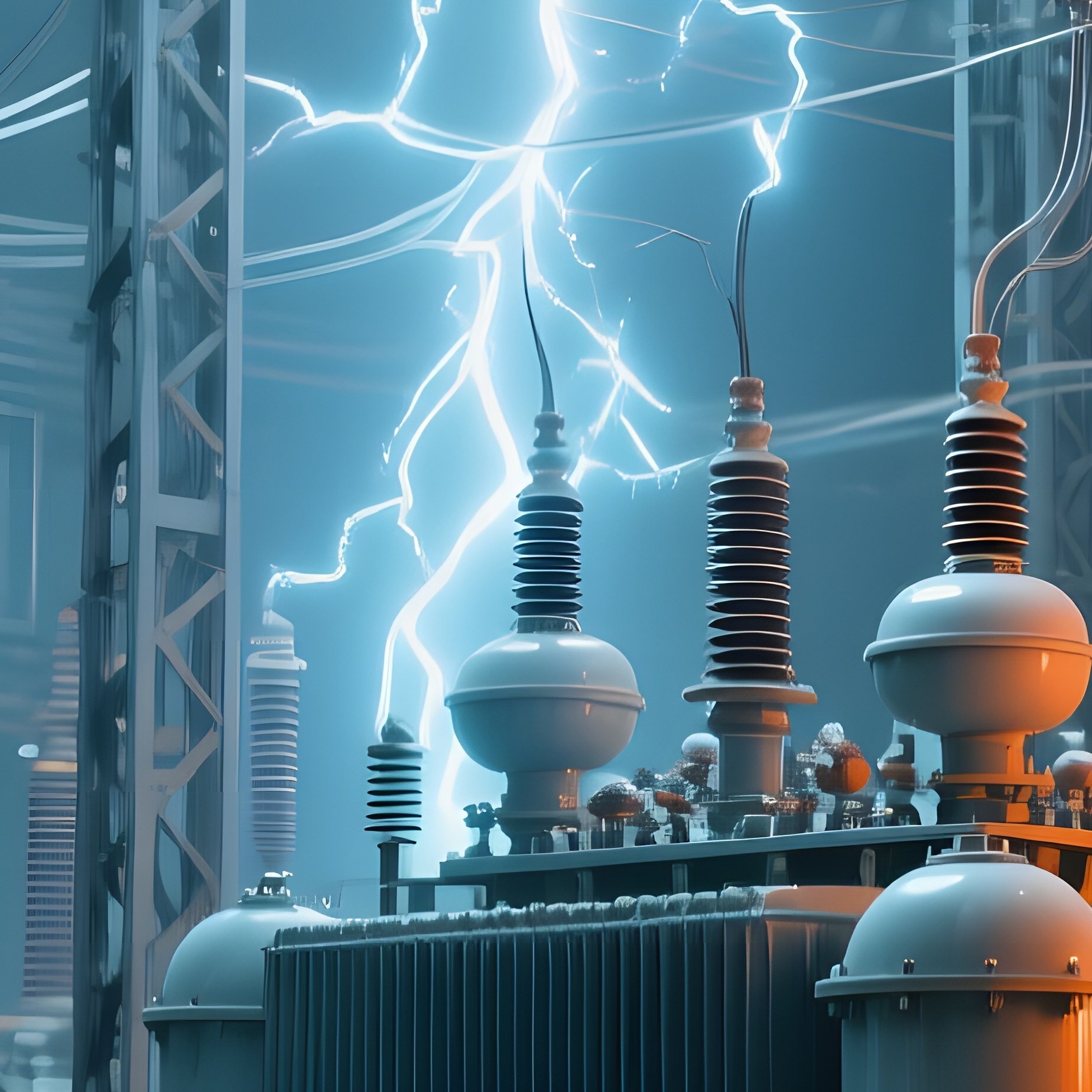 High Voltage Substation Maze Of Insulators Transformers Cables - Full Resolution Quality Preview