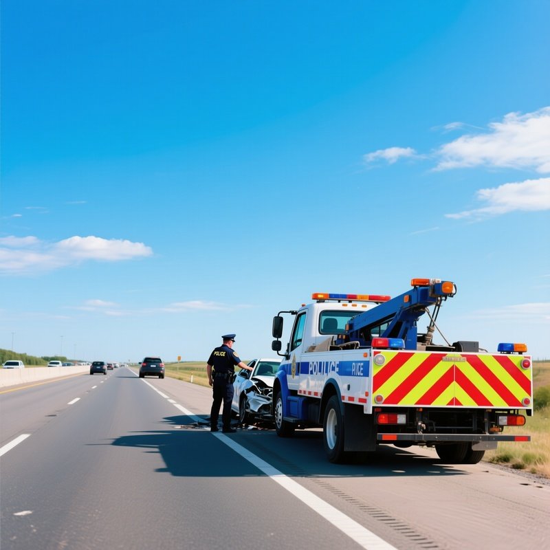 Highway Patrol Tow Truck Stopped On Shoulder