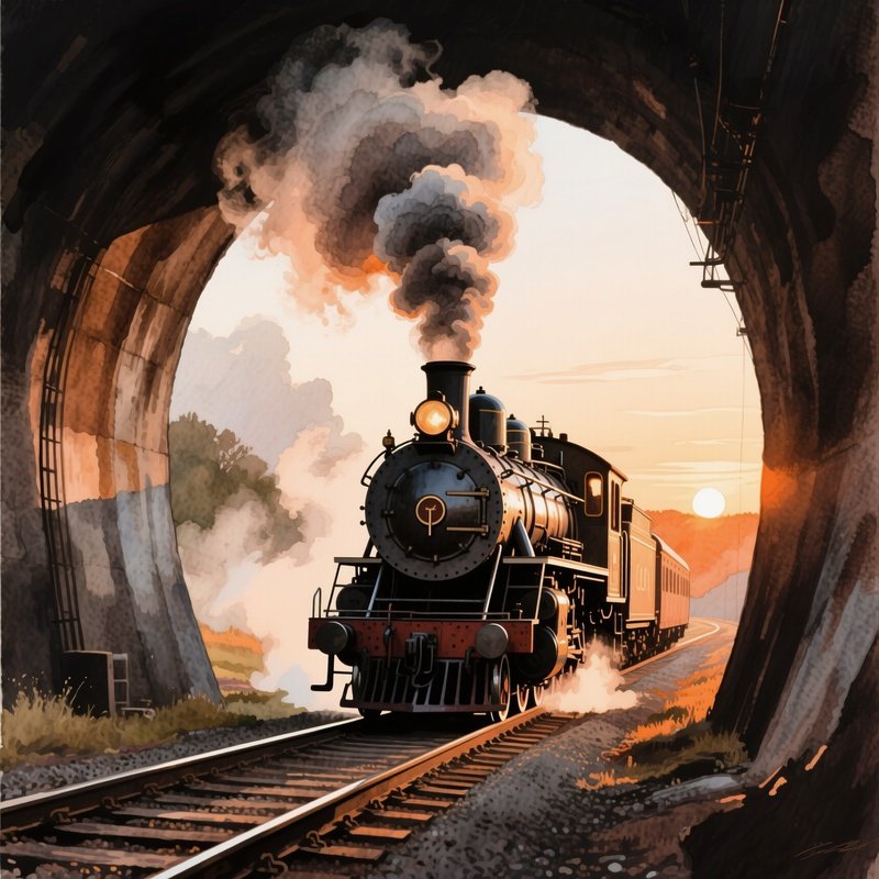 Historic Steam Locomotive Emerging From Tunnel