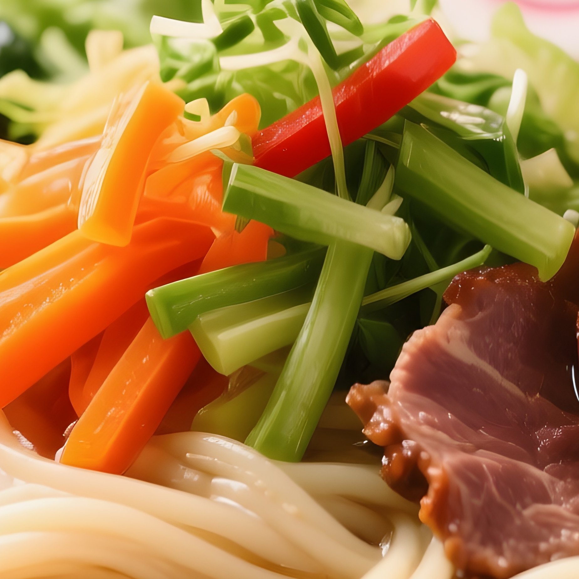 Hiyashi Chuka Chilled Ramen With Colorful Vegetable And Meat Toppings - Full Resolution Quality Preview