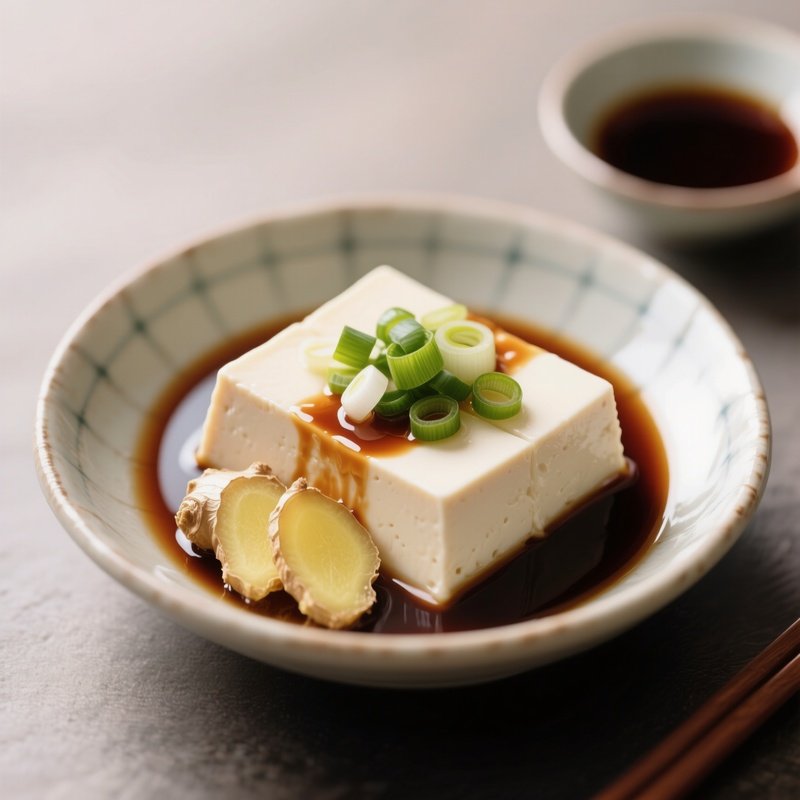 Hiyayakko Chilled Tofu Served With Ginger, Scallions, And Soy Sauce