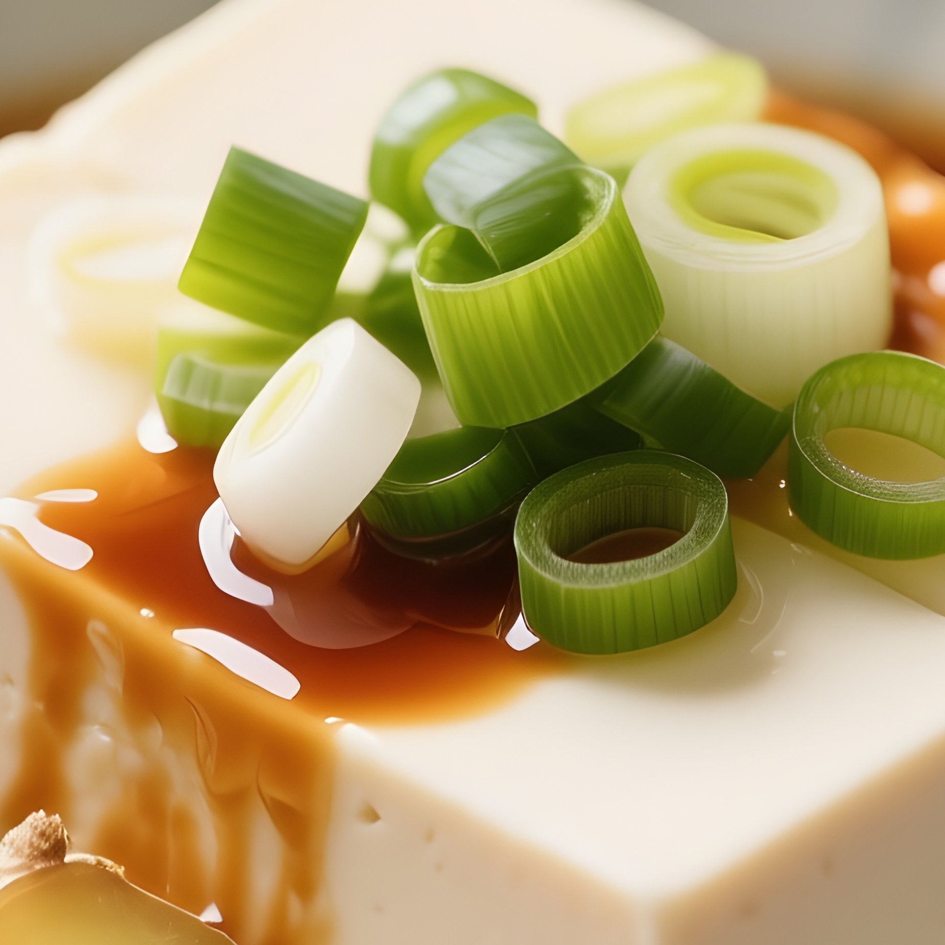 Hiyayakko Chilled Tofu Served With Ginger, Scallions, And Soy Sauce - Full Resolution Quality Preview
