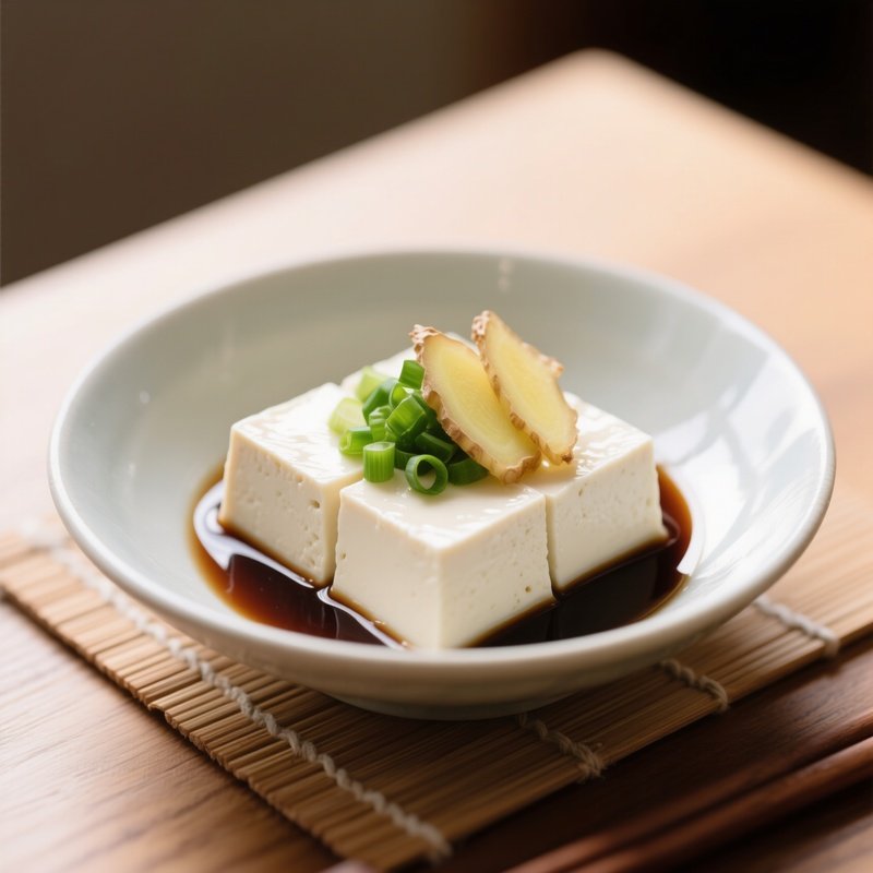 Hiyayakko Chilled Tofu With Ginger Scallions Soy Sauce