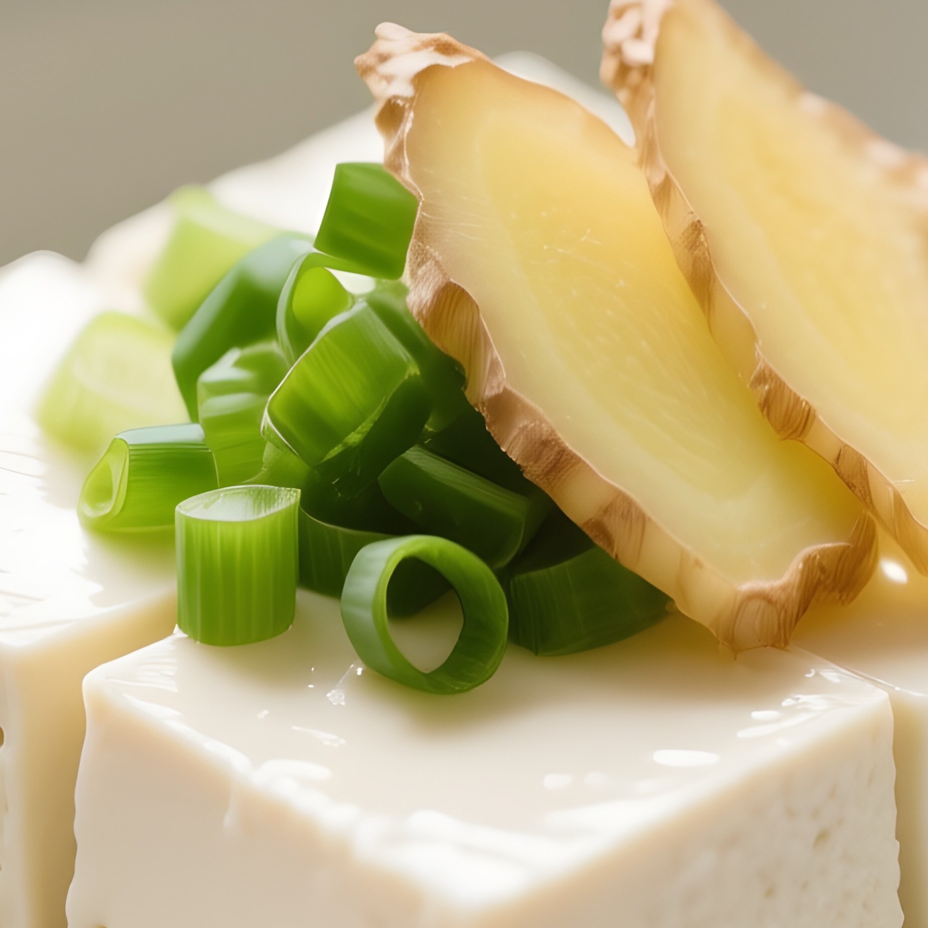 Hiyayakko Chilled Tofu With Ginger Scallions Soy Sauce - Full Resolution Quality Preview