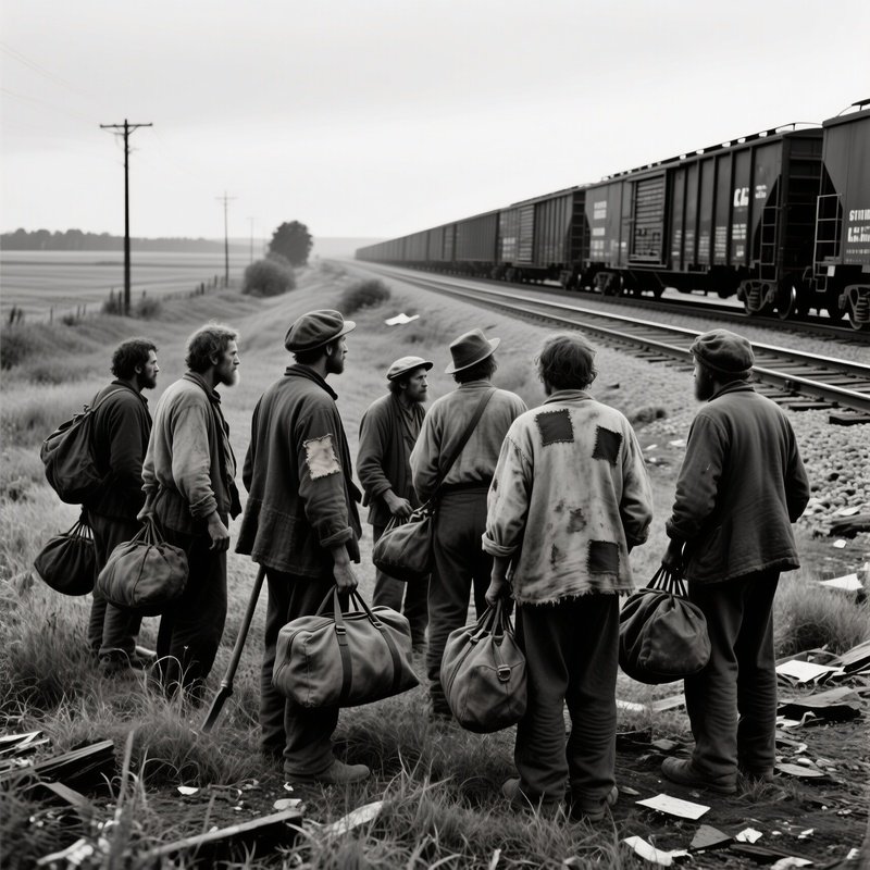 Hobo Jungle Great Depression Travelers Waiting Near Tracks