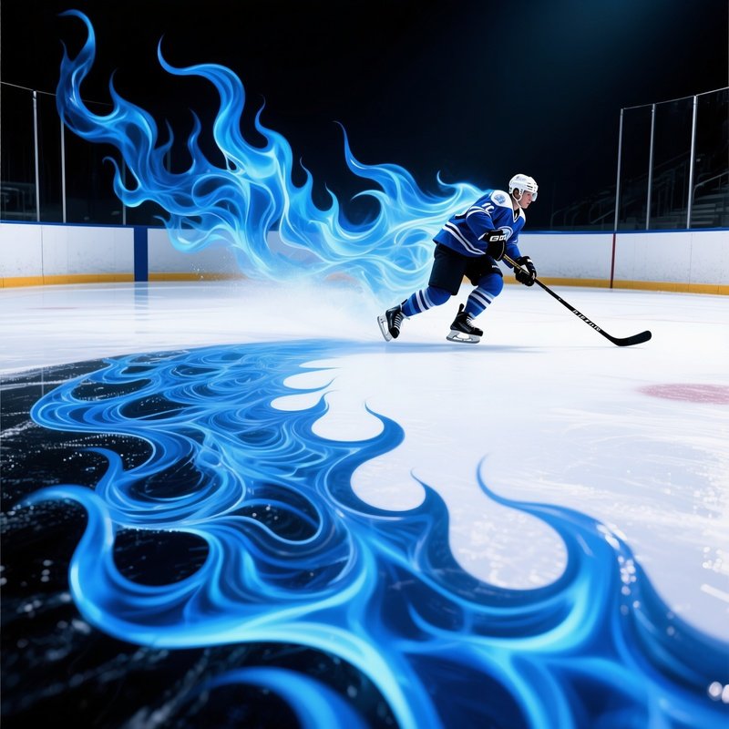 Hockey Player Ice Phantom Skating With Blue Flame Trail Abstract Art