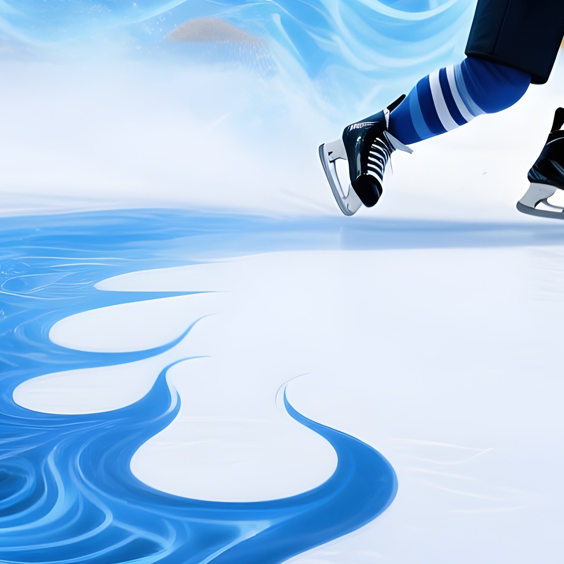 Hockey Player Ice Phantom Skating With Blue Flame Trail Abstract Art - Full Resolution Quality Preview