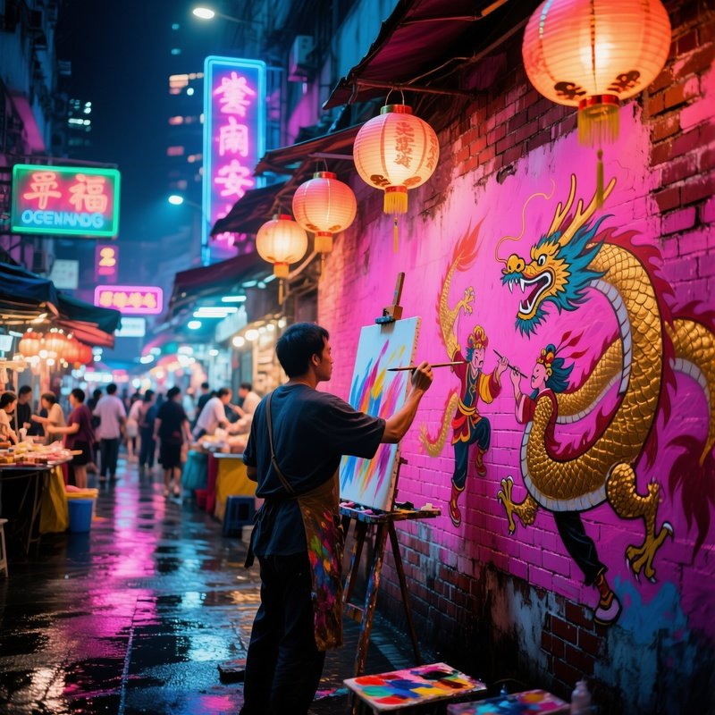 Hong Kong Night Market Dragon Fresco