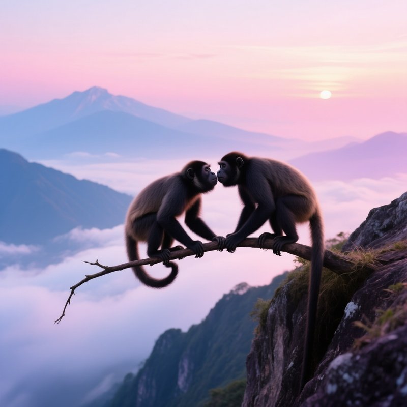Howler Monkeys Kiss At Sunrise
