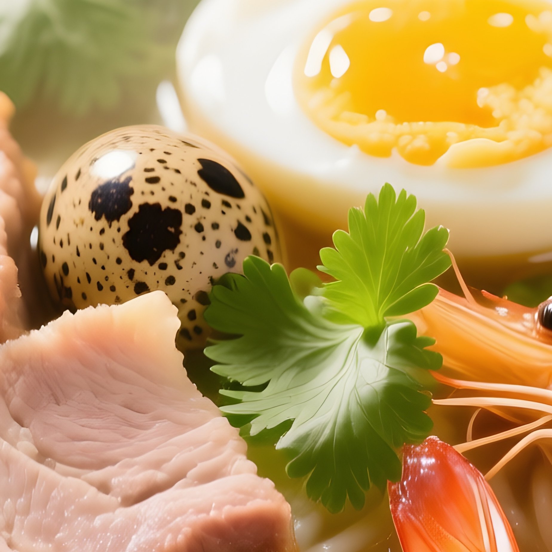 Hủ Tiếu Noodle Soup With Pork Shrimp Quail Egg Clear Broth And Herbs - Full Resolution Quality Preview