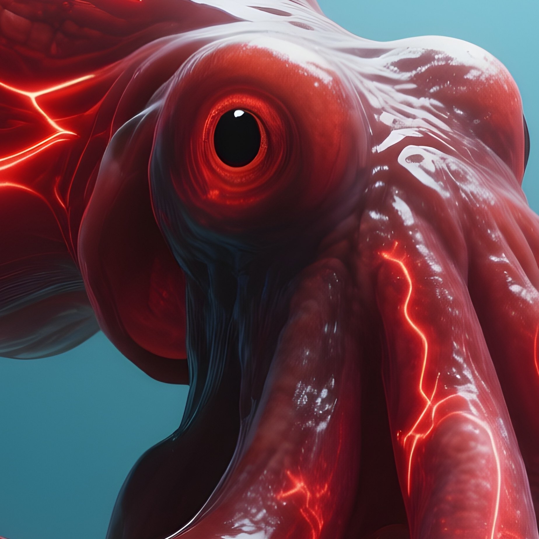 Humboldt Squid – Muscular Red Flashing Patterns In Open Water. - Full Resolution Quality Preview
