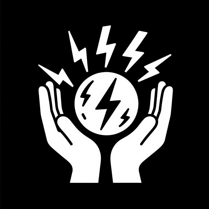 Icon Of Hands Holding A Sphere With Lightning Bolts Vector Icon
