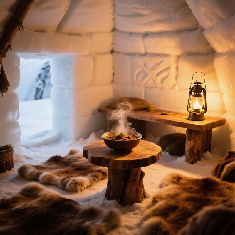 Igloo Interior With Reindeer Stew