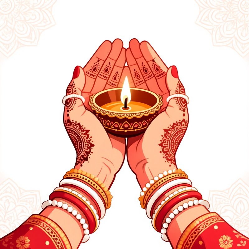 Illustration Of Hands Holding A Diya Diwali Festival