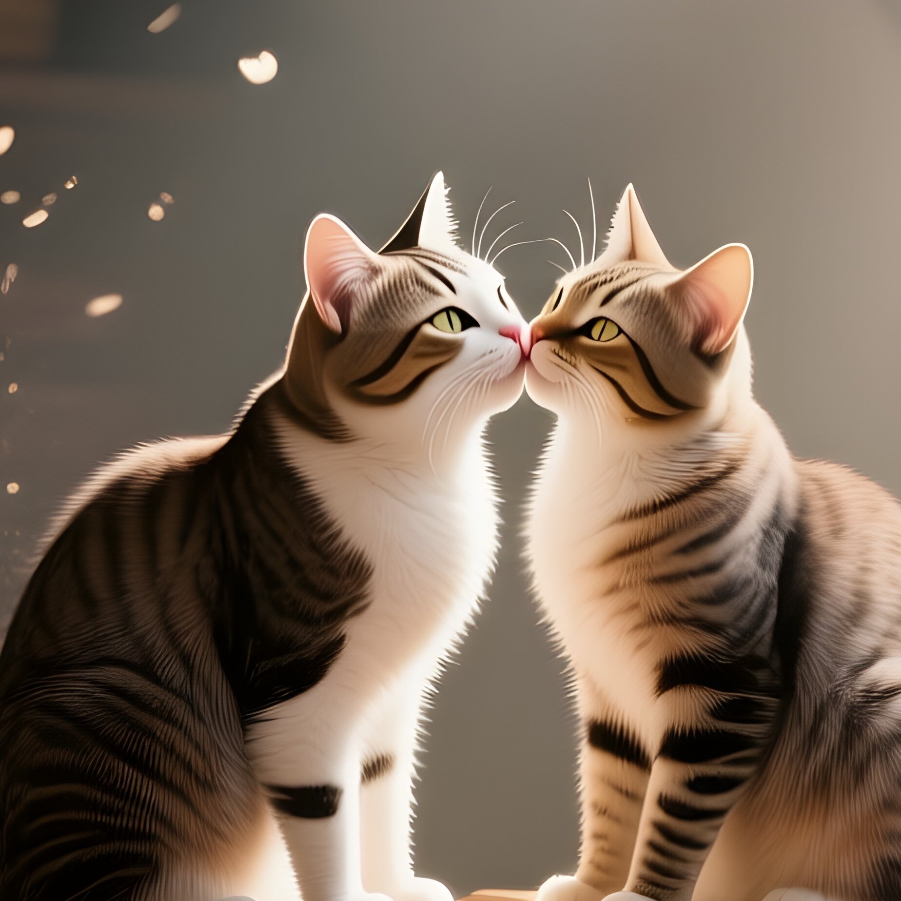 In A Cozy Attic Loft, Two Cats Share A Kiss Atop An Old Trunk Surrounded By Vintage Trunks, Dust - Full Resolution Quality Preview