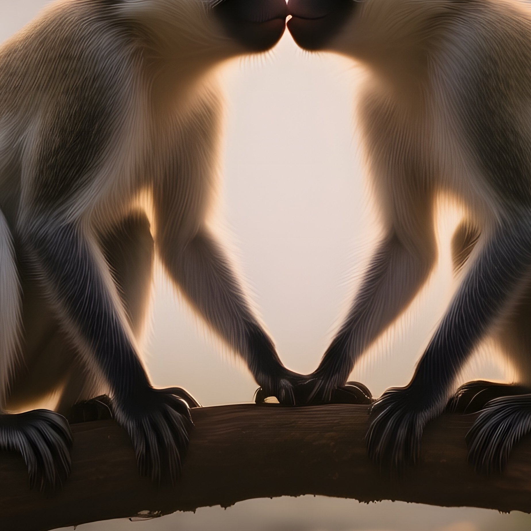 In An Early Morning Misty Valley, Two Vervet Monkeys Perch On A Low Branch Over A Crystal‑Clear - Full Resolution Quality Preview